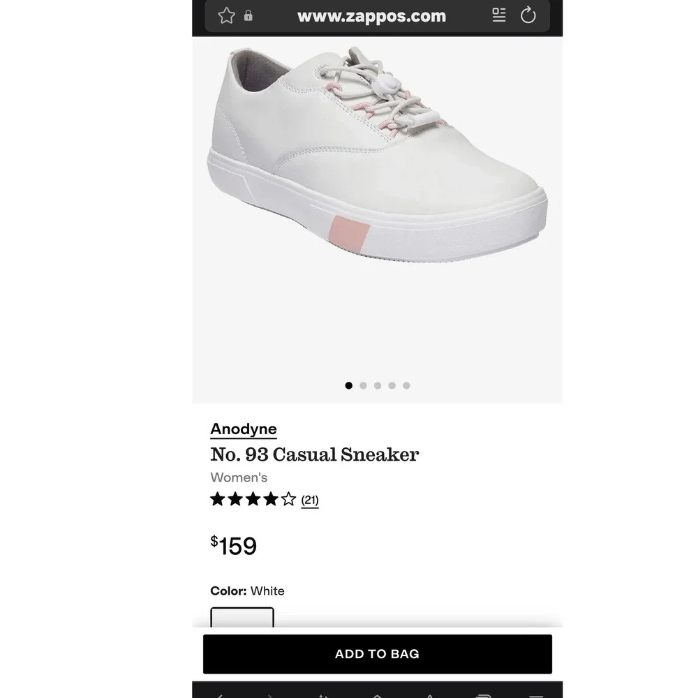 NWB Anodyne‎ No. 93 Casual Sneaker Women's size 8 white, pink accent